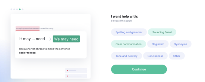 Grammarly user onboarding welcome message