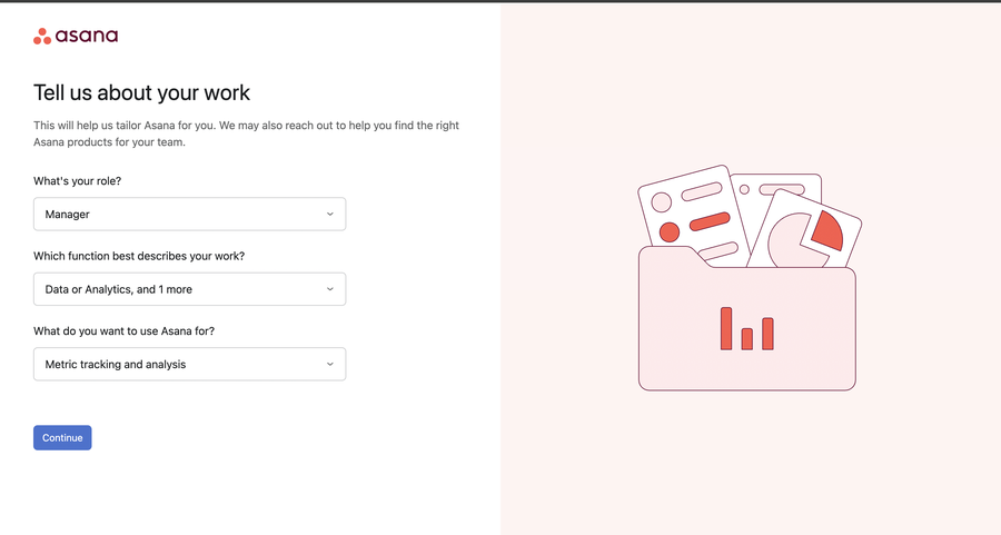 A segmented welcome experience asking new users about their role so the product can tailor the onboarding path to each segment