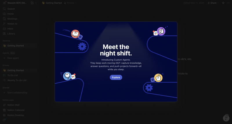 Notion Custom Agents full-screen modal announcement