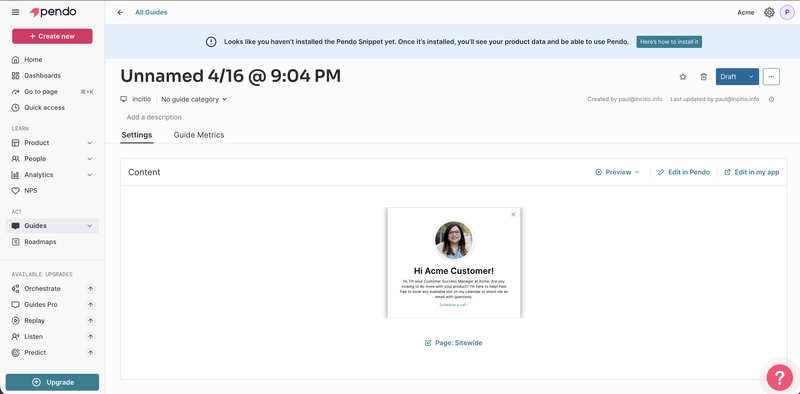 Pendo guides dashboard