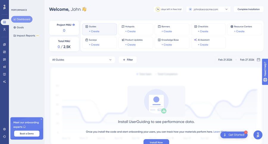 UserGuiding product tour dashboard