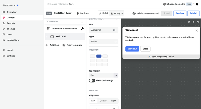 usetiful product tour dashboard